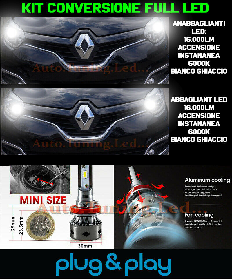 LOW BEAM + HIGH BEAM LED 16,000LM LAMPS FOR RENAULT CAPTUR