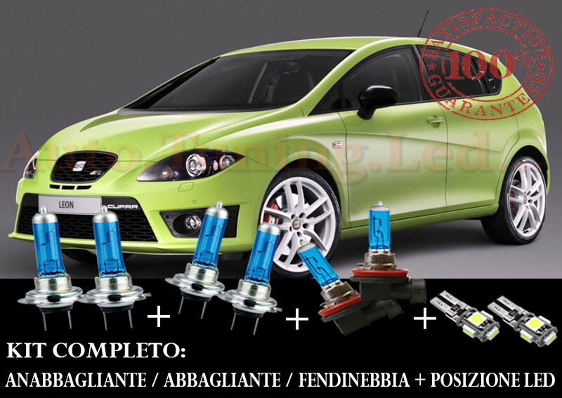 SEAT LEON 1P1 2006-2012 SET COMPLETO LAMPADE BLU XENON + POSIZIONE A LED