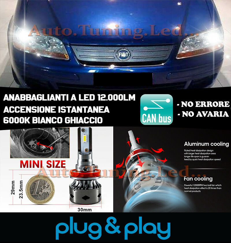LAMPADE ANABBAGLIANTI LED FIAT IDEA ISTANTANEO NO AVARIA 12.000LM
