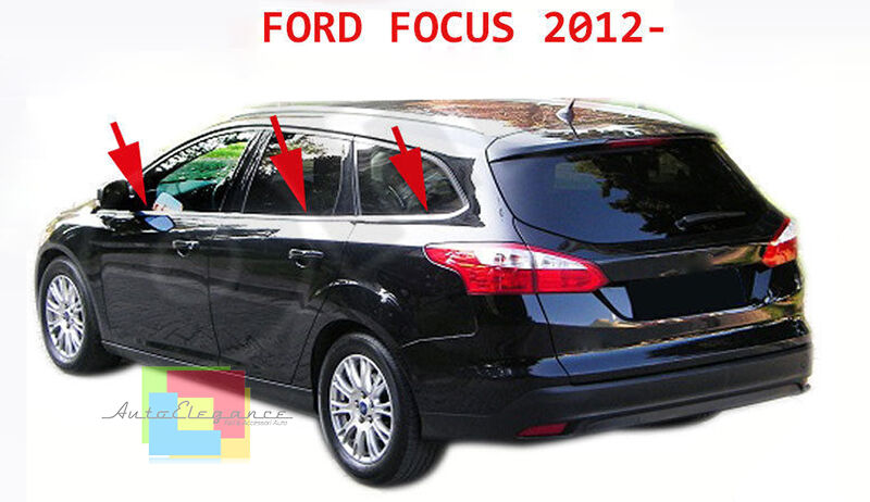 MODANATURE ADESIVE FORD FOCUS MK3 2011+ SW CORNICE FINESTRINI CROMATA ACCIAIO
