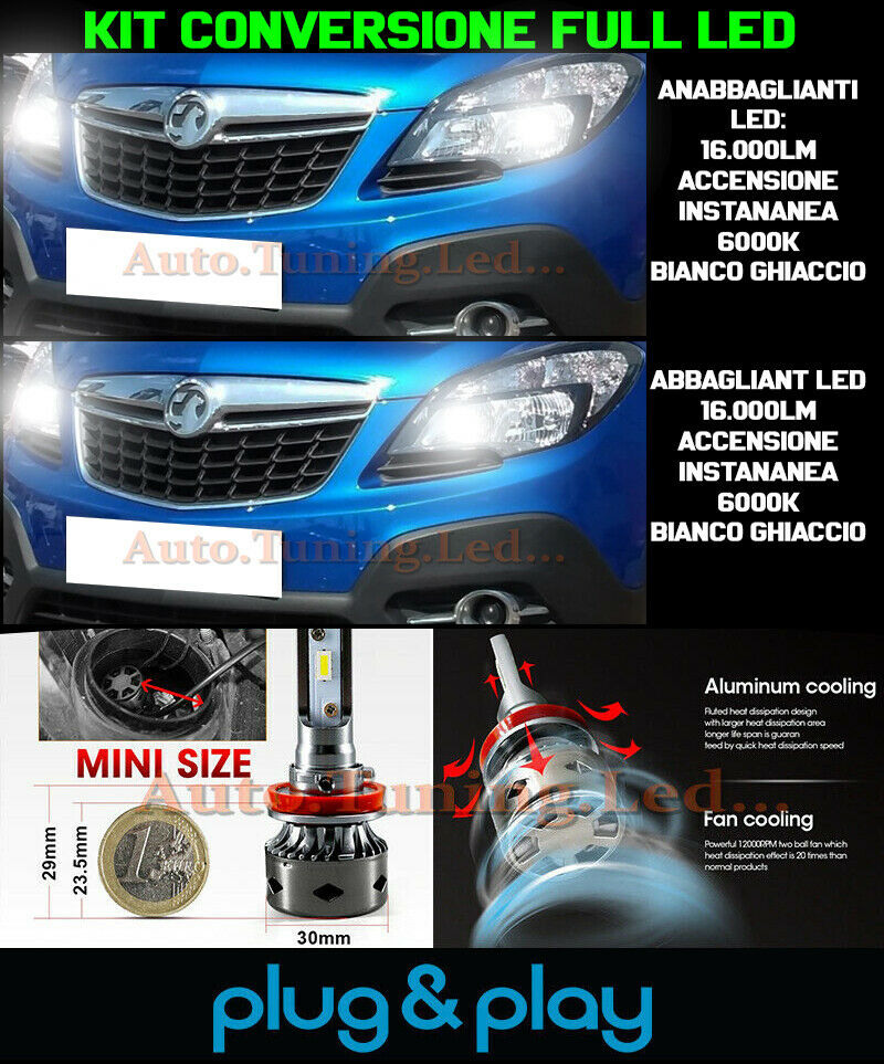 LAMPADE ANABBAGLIANTI + ABBAGLIANTI LED 16.000LM PER OPEL MOKKA