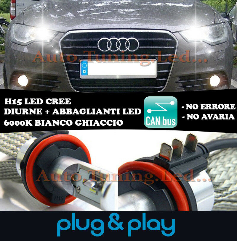 LAMPADE DIURNE ABBAGLIANTI H15 LED AUDI A6 4G C7 2012+ ISTANTANEO CREE NO AVARIA