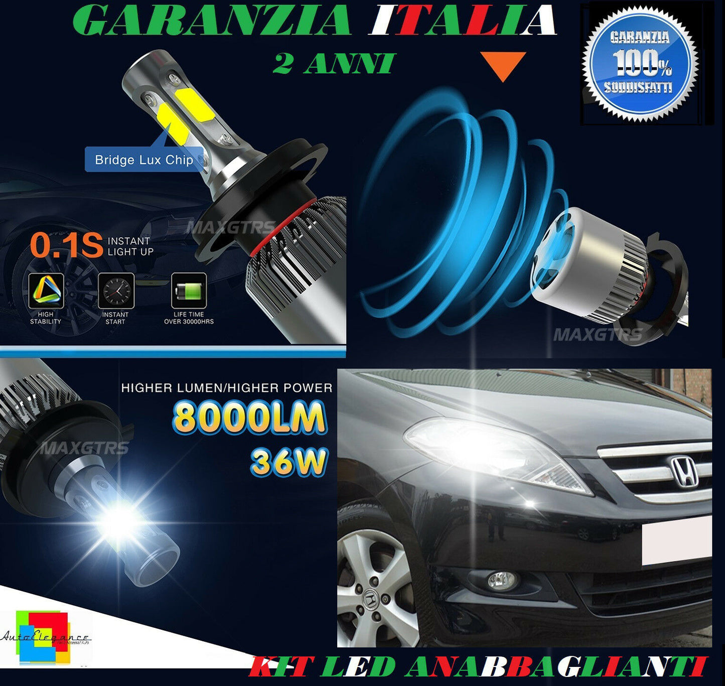 LAMPADE ANABBAGLIANTI 36W LED HONDA FR-V 2004-2009 ISTANTANEO 6000K