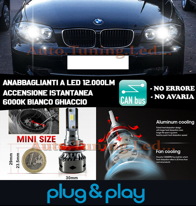 LAMPADE ANABBAGLIANTI LED BMW 1 E81 E82 E87 E88 ISTANTANEO NO AVARIA 12.000LM