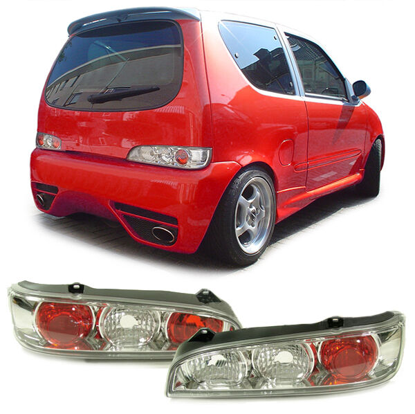 FARI POSTERIORI FONDO CROMATO LOOK TUNING PER FIAT 600 SEICENTO 1998+