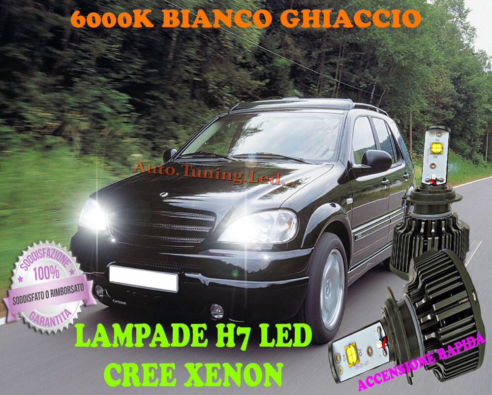 MERCEDES W163 LAMPADE H7 CREE XENON ABBAGLIANTI 6000K BIANCO SOLO FARI ALOGENI