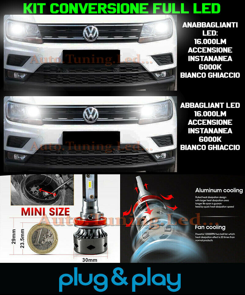 LAMPADE ANABBAGLIANTI + ABBAGLIANTI LED 16.000LM PER VW TIGUAN II AD1