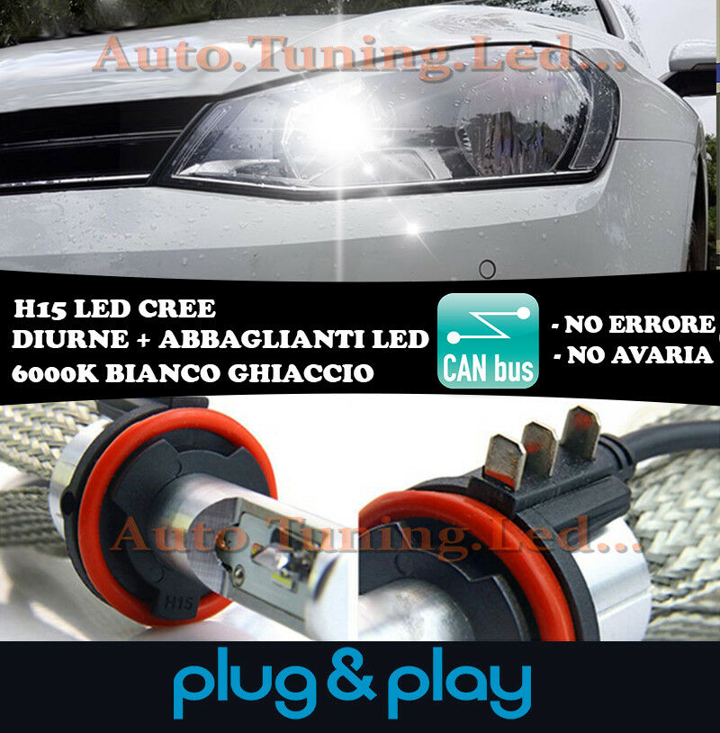 LAMPADE DIURNE ABBAGLIANTI H15 LED VOLKSWAGEN GOLF 7 ISTANTANEO CREE NO AVARIA