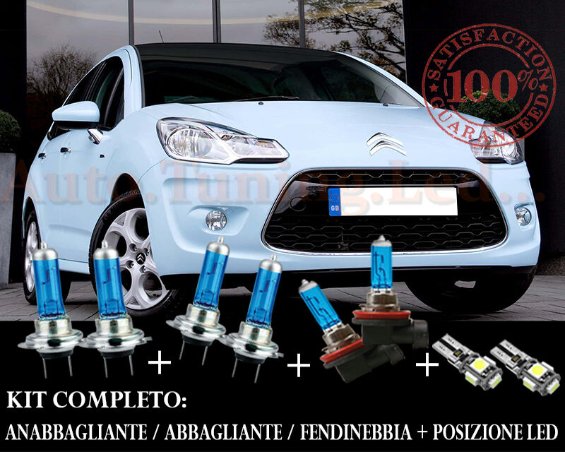 CITROEN C3 II 2010+ SET COMPLETO LAMPADE BLU XENON + POSIZIONE A LED AUTOELEGANCERICAMBI