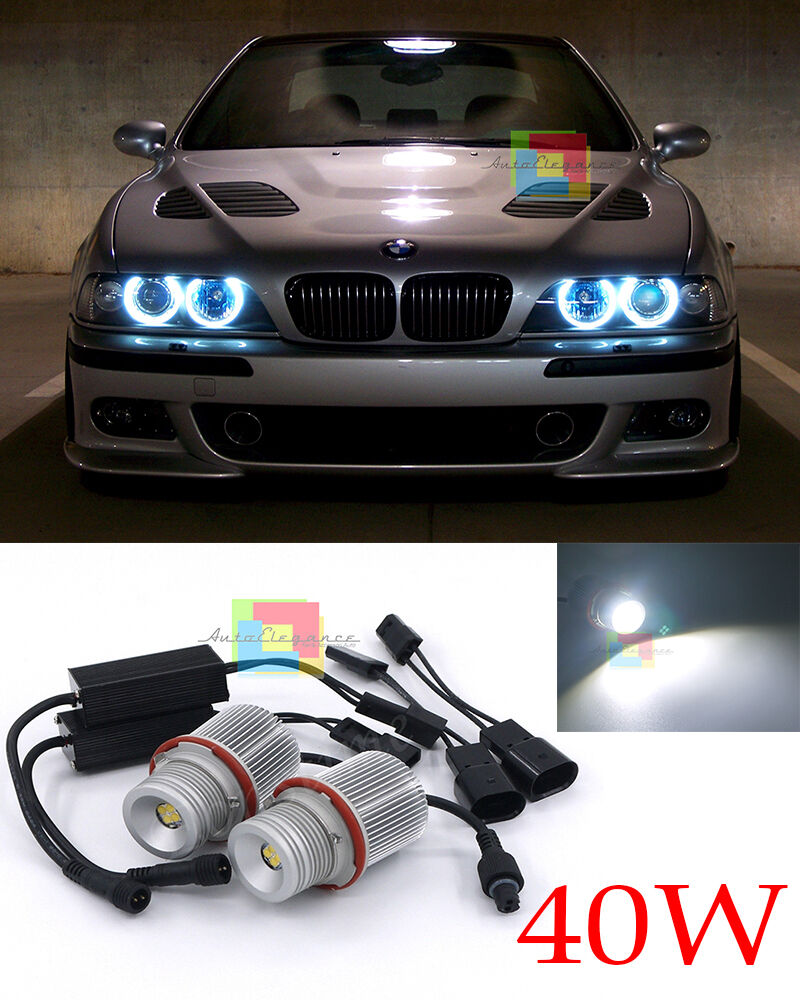 LAMPADE ANGEL EYES BMW X5 E53 2000-2006 40W 6000K LED BIANCO GHIACCIO NO ERROR -