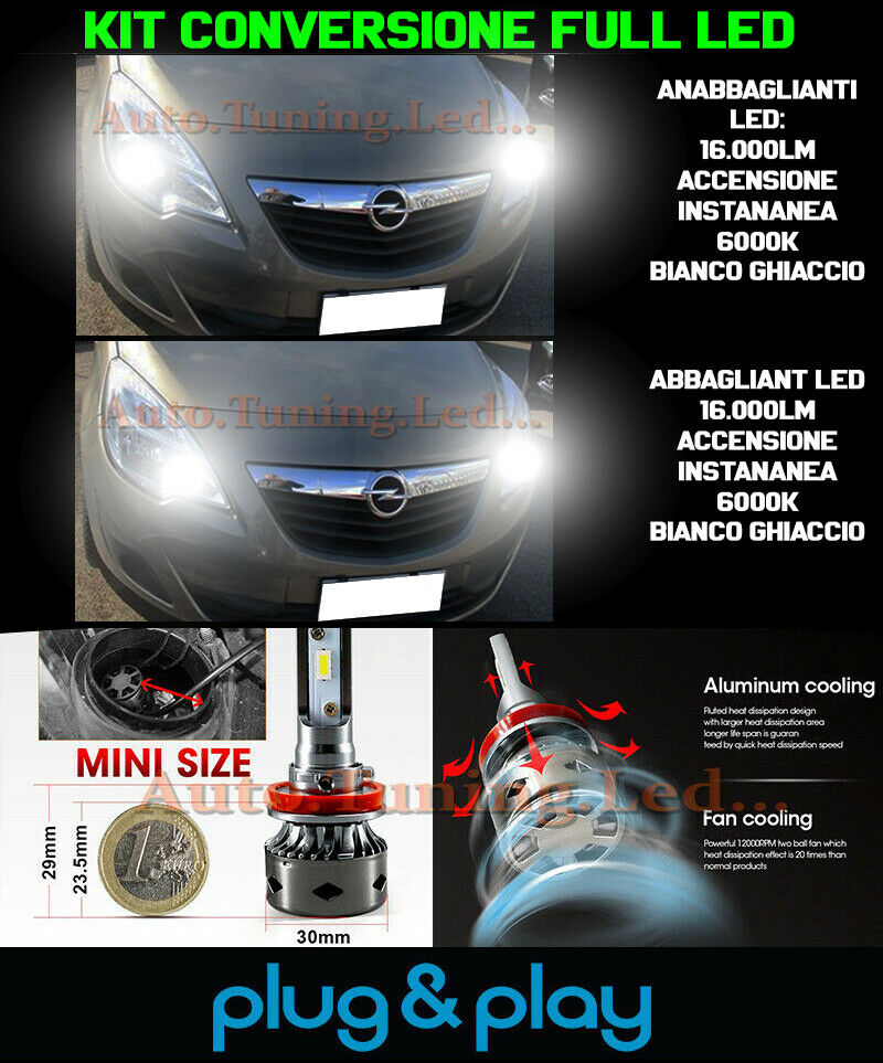 LAMPADE ANABBAGLIANTI + ABBAGLIANTI LED 16.000LM OPEL MERIVA B