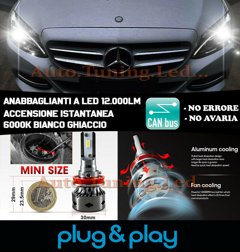 MERCEDES C-CLASS W205 INSTANT NO FAILURE LED LOW BEAM HEADLIGHTS 12,000LM