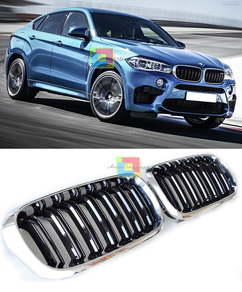 GRIGLIE ANTERIORI BMW X6 F16 2014+ CALANDRA DOPPIA STRISCIA M BORDO CROMATO