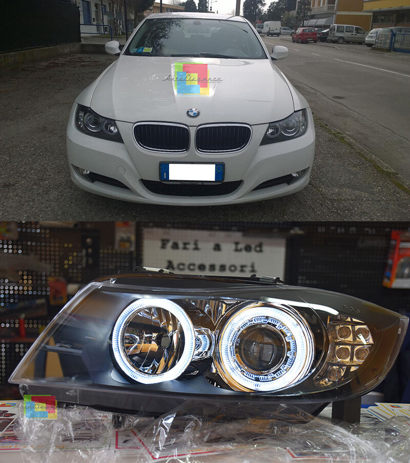 FARI ANTERIORI ANGEL EYES BIANCHI BMW SERIE 3 E90 E91 2005-2011 FRECCE A LED