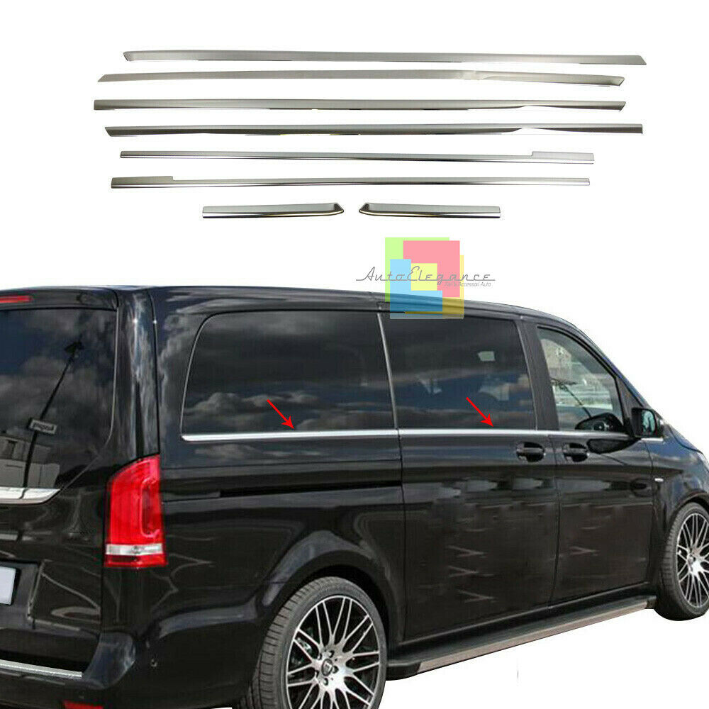 MODANATURE ADESIVE MERCEDES VITO W447 CORNICI FINESTRINI CROMATE ACCIAIO INOX .