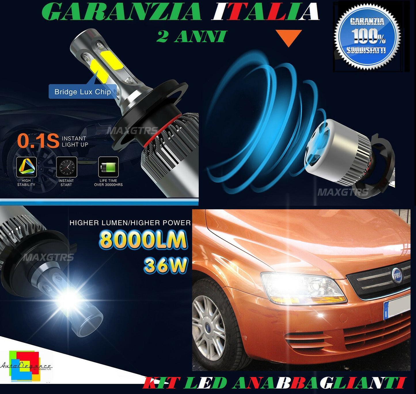 LAMPADE ANABBAGLIANTI 36W LED FIAT MULTIPLA 1999-2010 ISTANTANEO 6000K