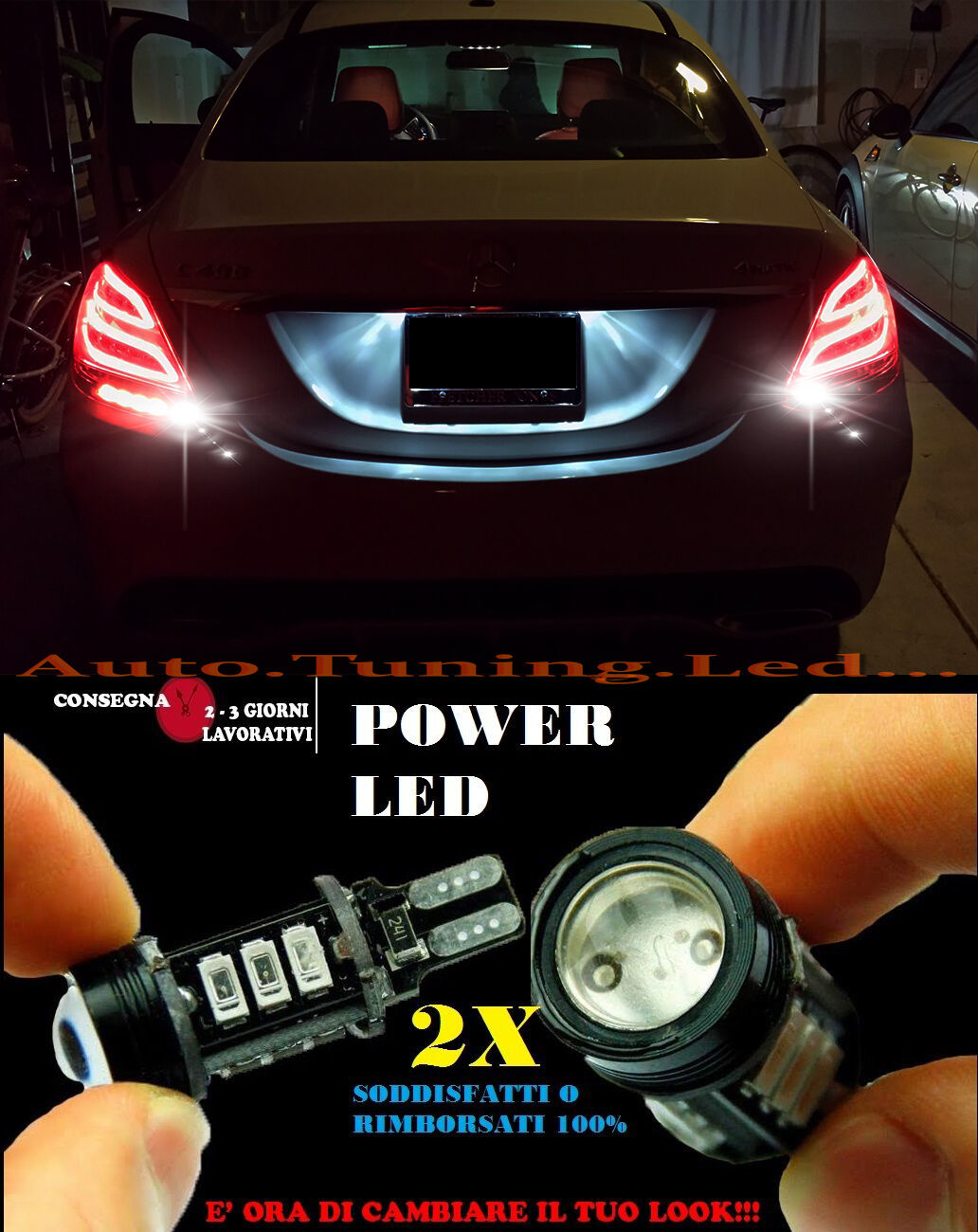 MERCEDES CLASSE C W205 6000K LAMPADE RETROMARCIA A LED T15 W16W CANBUS NO ERROR