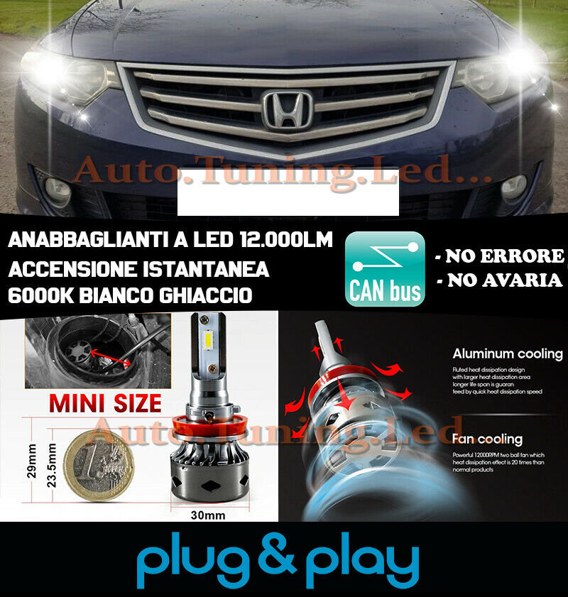 LED LOW BEAM HEADLIGHTS HONDA ACCORD 8 INSTANT NO FAILURE 12.000LM