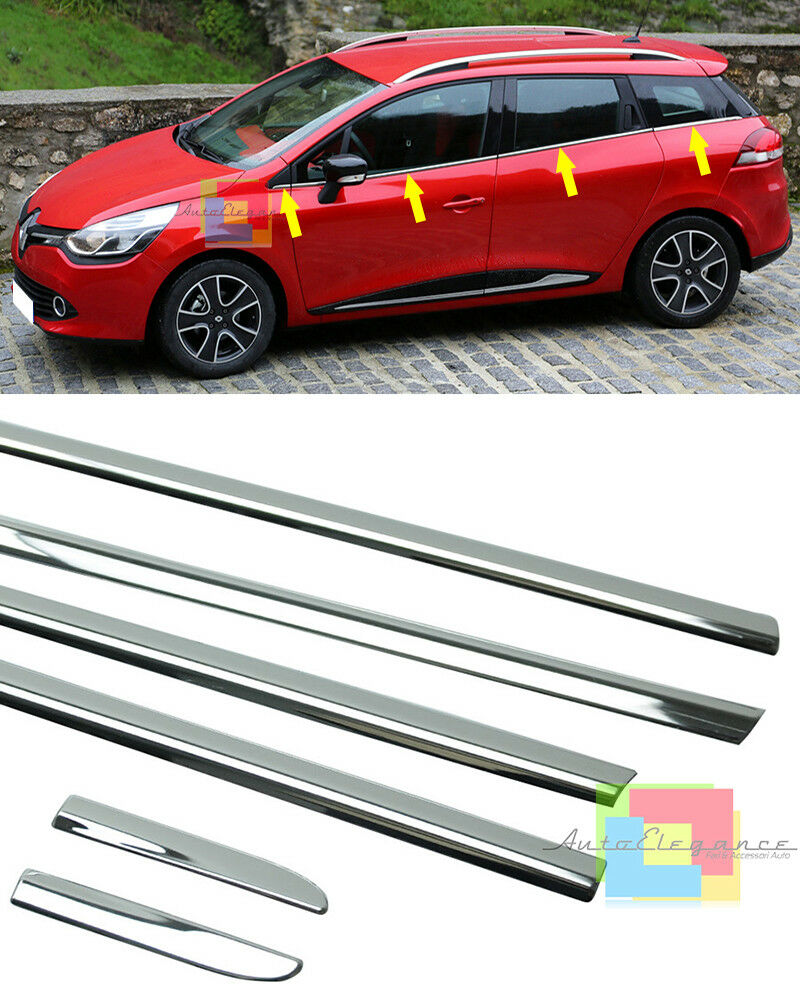 CORNICE FINESTRINI CROMATA RENAULT CLIO IV GRANDTOUR 2013+ ADESIVA 3M ACCIAIO AUTOELEGANCERICAMBI