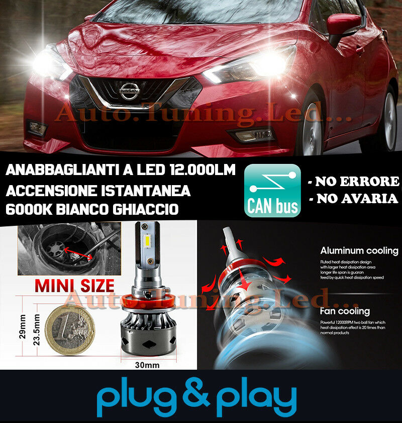 LED LOW BEAM LAMPS NISSAN MICRA MK5 V 2017+ INSTANT NO FAILURE 12.000LM