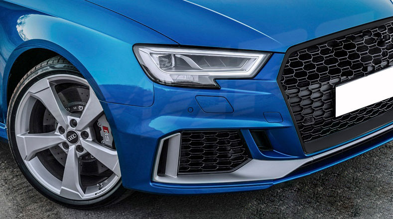 AUDI A3 8V 2015-2020 FACELIFT PARAURTI ANTERIORE LOOK RS3 ABS CON GRIGLIA NERA AUTOELEGANCERICAMBI