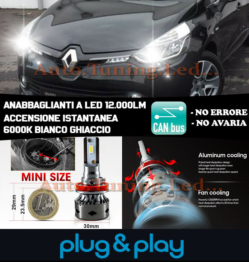 LED LOW BEAM LAMPS RENAULT CLIO IV 4 LIFT INSTANT NO FAILURE 12.000LM