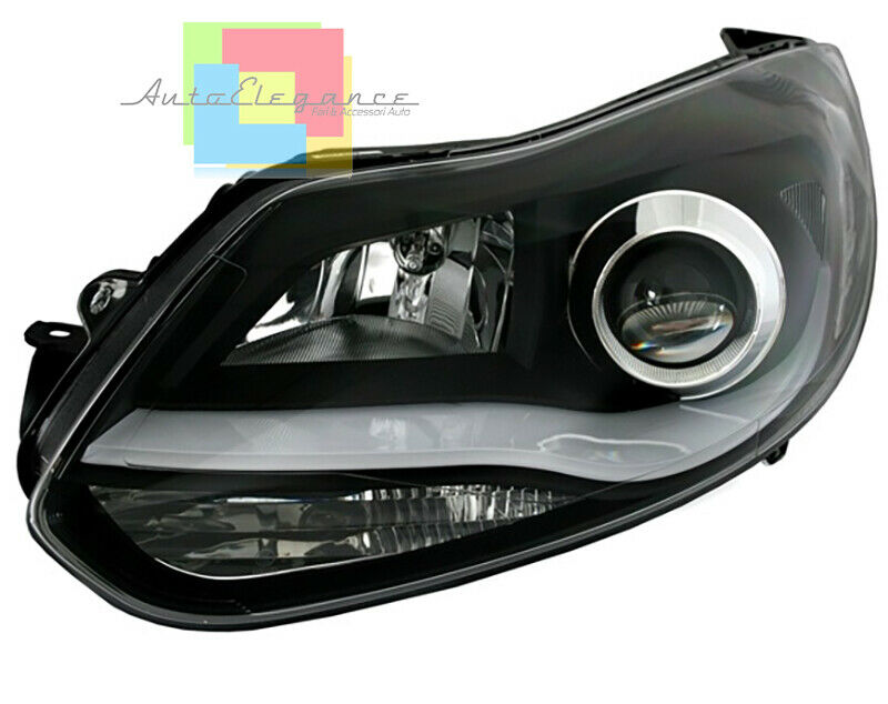 FORD FOCUS III 2010-2014 PAIR OF BLACK HEADLIGHTS - DRL LED LENTICULAR DAYTIME LIGHTS