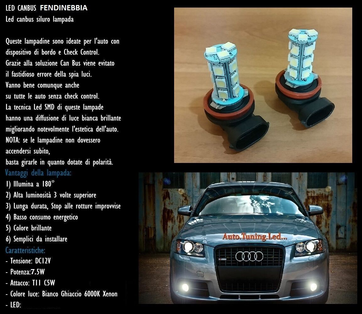 2x LAMPADE FENDINEBBIA H8 15 LED 6000K BIANCO GHIACCIO LUCE XENON 12V SMD AUTO AUTOELEGANCERICAMBI