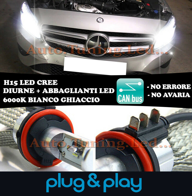 LAMPADE DIURNE ABBAGLIANTI H15 LED MERCEDES A W176 ISTANTANEO CREE NO AVARIA