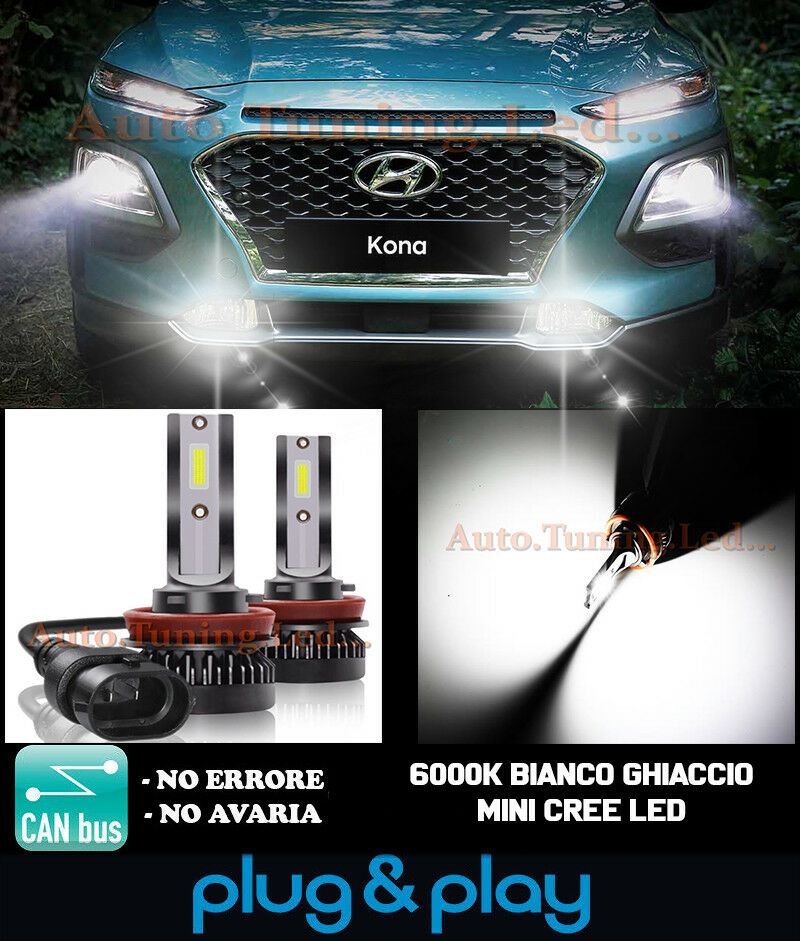 LAMPADE FENDINEBBIA A LED CREE HYUNDAI KONA CAMBUS BIANCO GHIACCIO 8000LM