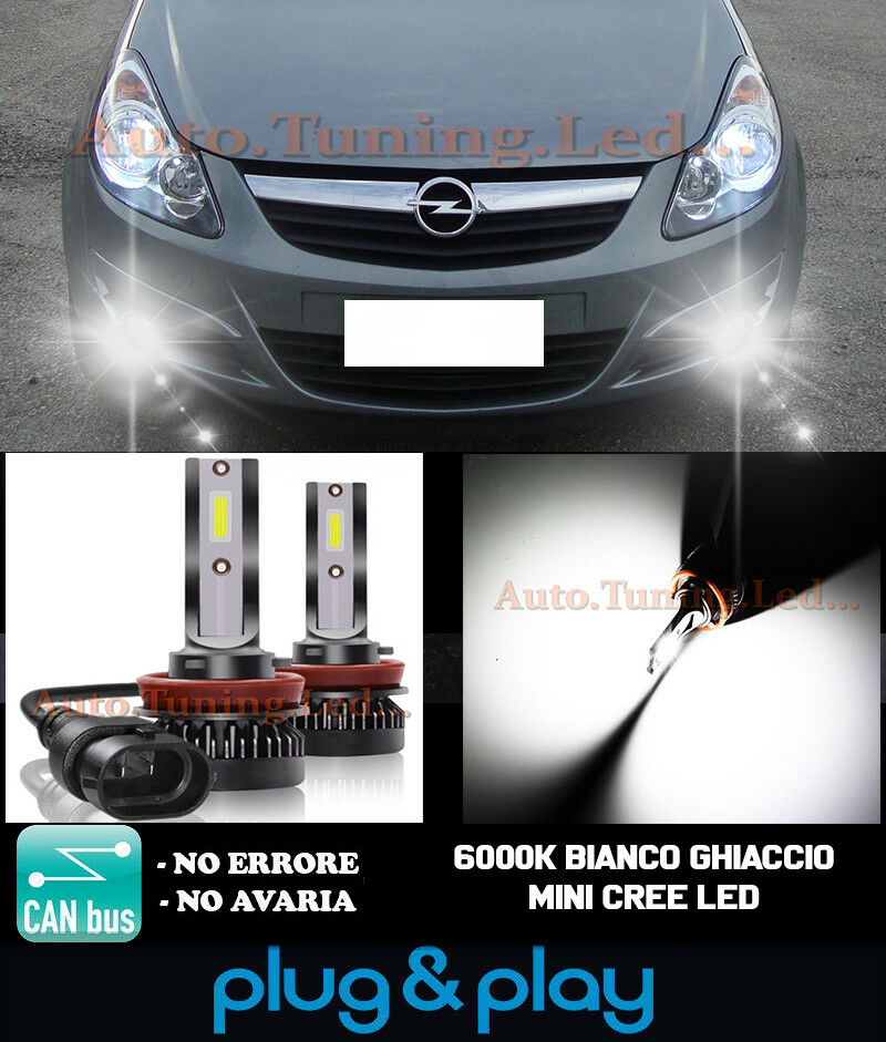 LAMPADE FENDINEBBIA A LED CREE OPEL CORSA D CAMBUS BIANCO GHIACCIO 8000LM
