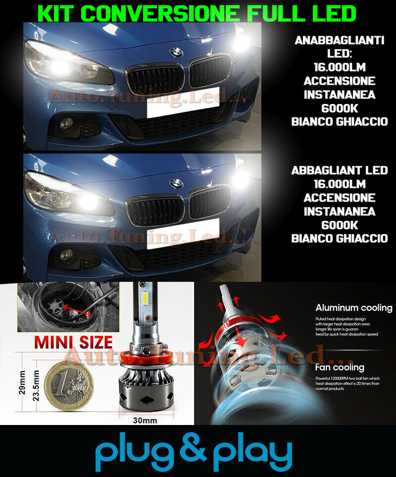 LAMPADE ANABBAGLIANTI + ABBAGLIANTI LED 16.000LM PER BMW SERIE 2 F45