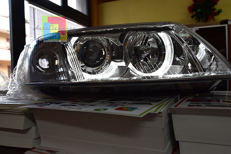 Fari Anteriori per VW PASSAT 3BG 2000-2005 CROMATI CON ANGEL EYES BIANCHI A LED