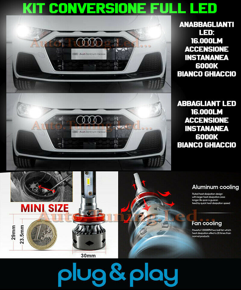 LAMPADE ANABBAGLIANTI + ABBAGLIANTI DIURNE AUDI A1 GBA 2018+ NO AVARIA 16.000LM