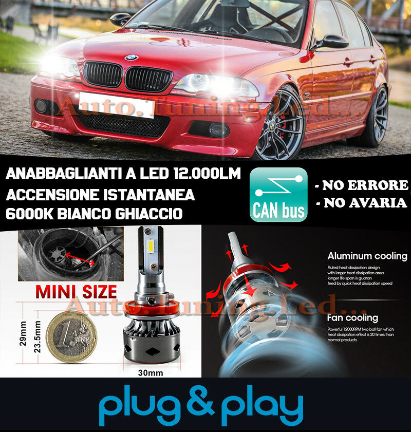 LAMPADE ANABBAGLIANTI LED BMW SERIE 3 E46 BERLINA ISTANTANEO NO AVARIA 12.000LM
