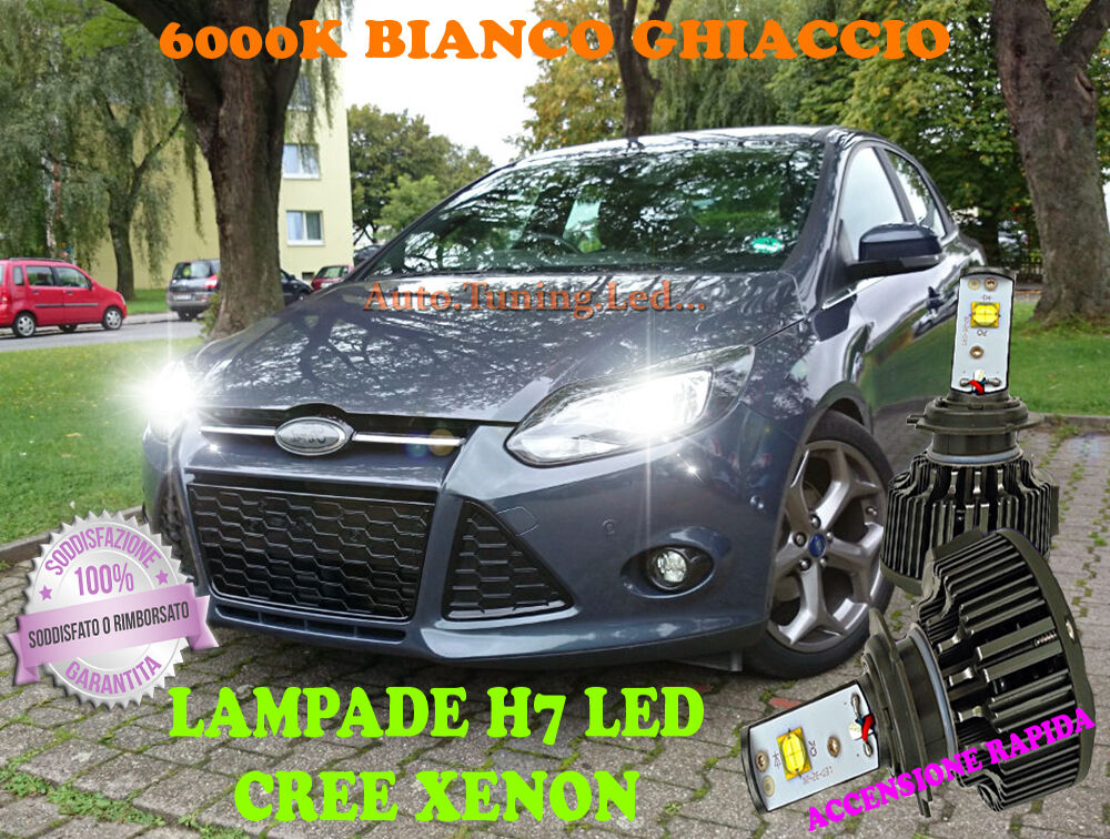 FORD FOCUS 3 LAMPADE H7 CREE XENON ANABBAGLIANTE 6000K BIANCO SOLO FARI ALOGENI