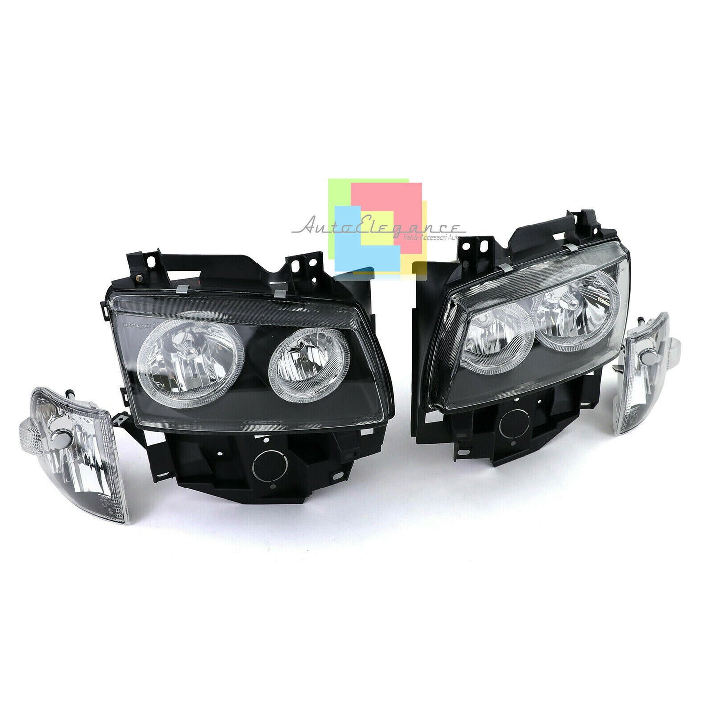 ANGEL EYES HEADLIGHTS VW T4 CARAVELLE MULTIVAN 1996-2003 BLACK SPORTING LIGHTS H7 / H7
