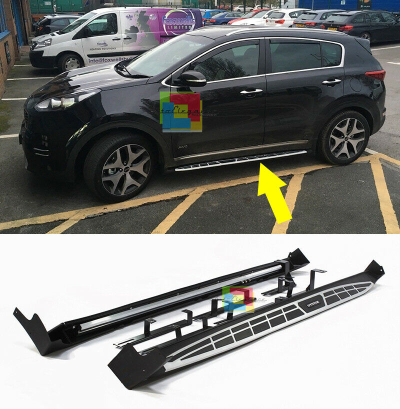 PEDANE LATERALI KIA SPORTAGE 2015+ SOTTO PORTA & LOGO ALLUNINIO E PVC