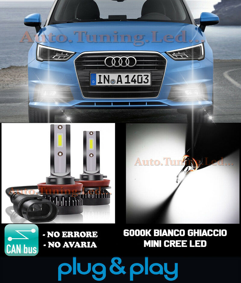LAMPADE FENDINEBBIA A LED CREE AUDI A1 RESTYLING CAMBUS BIANCO GHIACCIO 8000LM