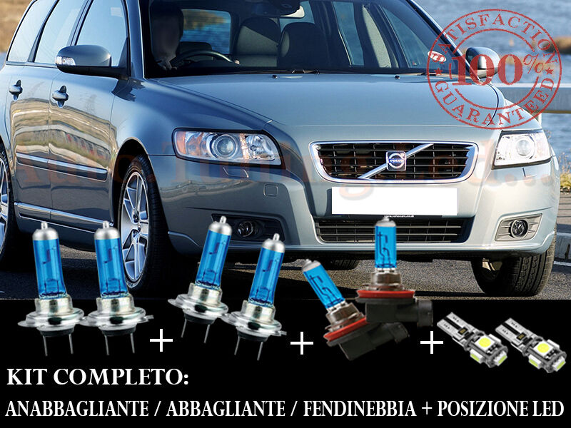 VOLVO V50 2004-2012 SET COMPLETO LAMPADE BLU XENON + POSIZIONE A LED