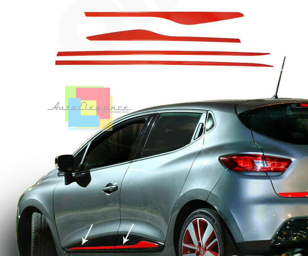 MODANATURE ADESIVE PER RENAULT CLIO 4 IV 2012+ CORNICI ROSSE ACCIAIO INOX .