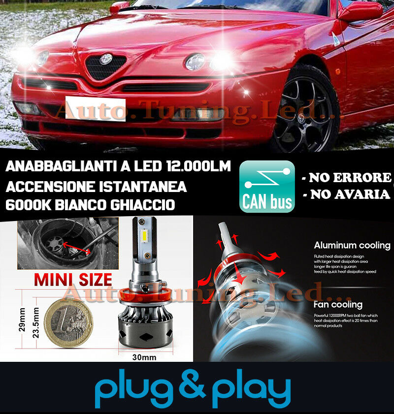 LAMPADE ANABBAGLIANTI LED ALFA ROMEO GTV 1995-2005 ISTANTANEO NO AVARIA 12.000LM
