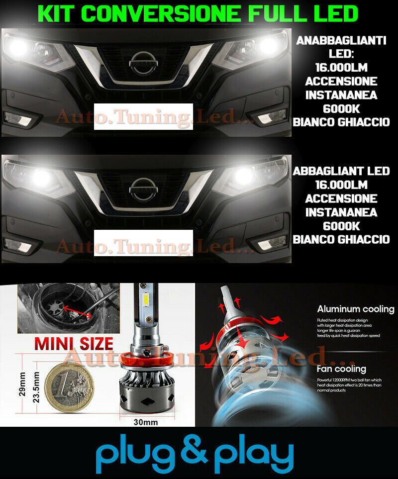LOW BEAM + HIGH BEAM LED 16.000LM FOR NISSAN X-TRAIL T32