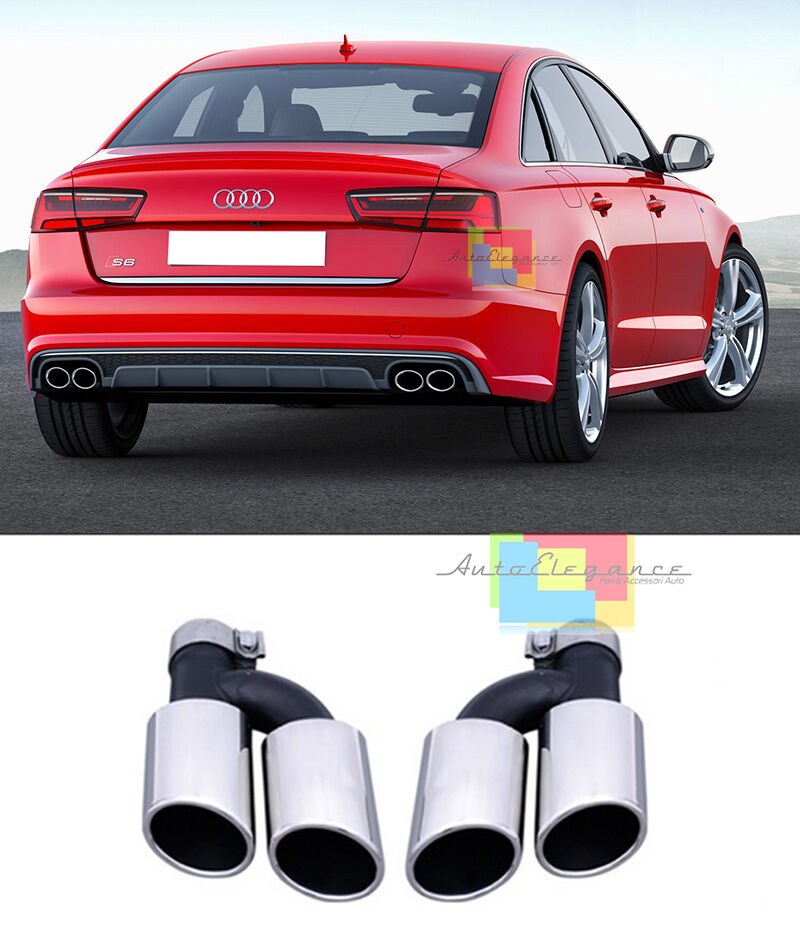 COPPIA TERMINALI DOPPIO SCARICO AUDI A6 BERLINA + AVANT - ACCIAIO INOX LOOK S6 AUTOELEGANCERICAMBI