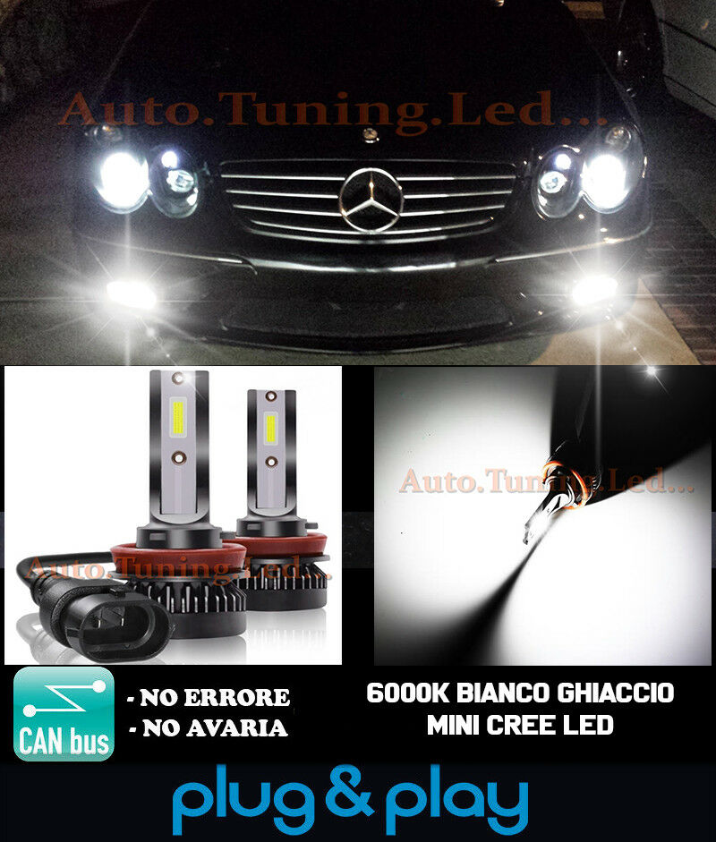LAMPADE FENDINEBBIA A LED CREE MERCEDES CLK W209 CAMBUS BIANCO GHIACCIO 8000LM