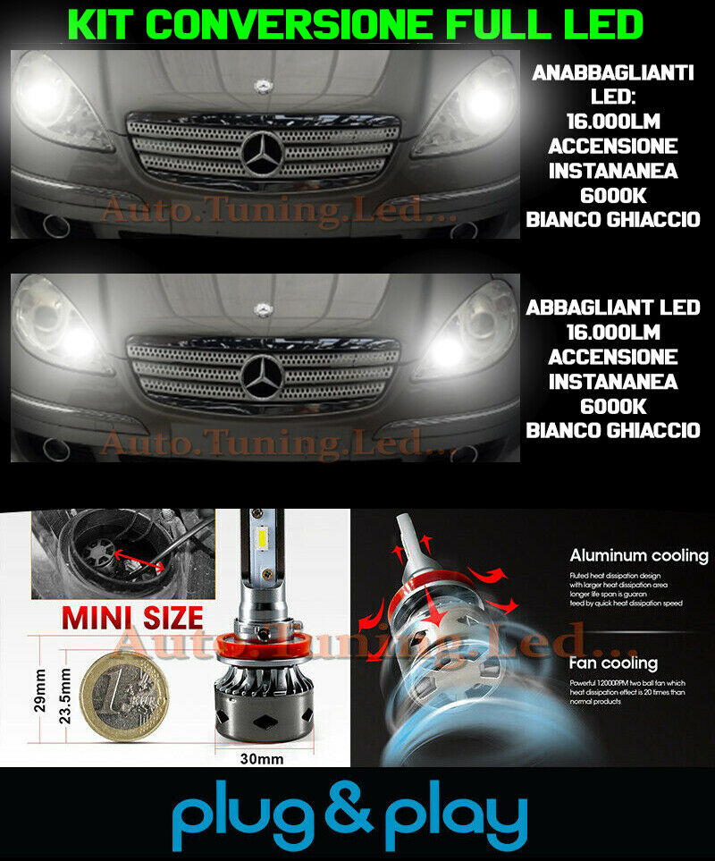 LAMPADE ANABBAGLIANTI + ABBAGLIANTI LED 16.000LM PER MERCEDES CLASSE A W169