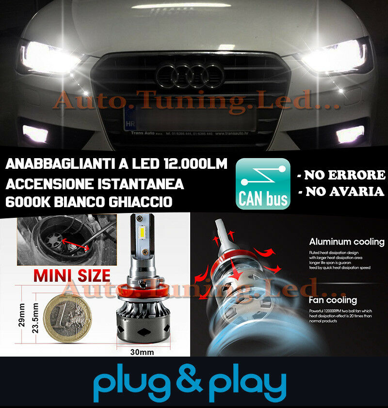 LAMPADE ABBAGLIANTI LED AUDI A4 B8 2012-2015 ISTANTANEO NO AVARIA 12.000LM