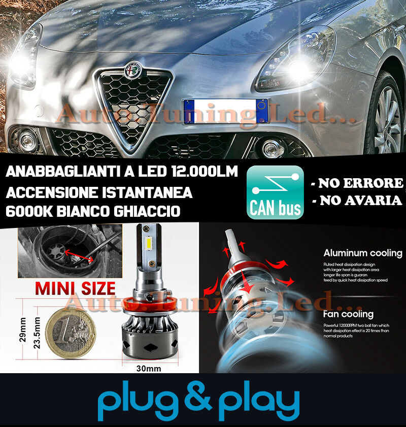 ALFA ROMEO GIULIETTA INSTANT NO FAILURE LED LOW BEAM HEADLIGHTS 12,000LM