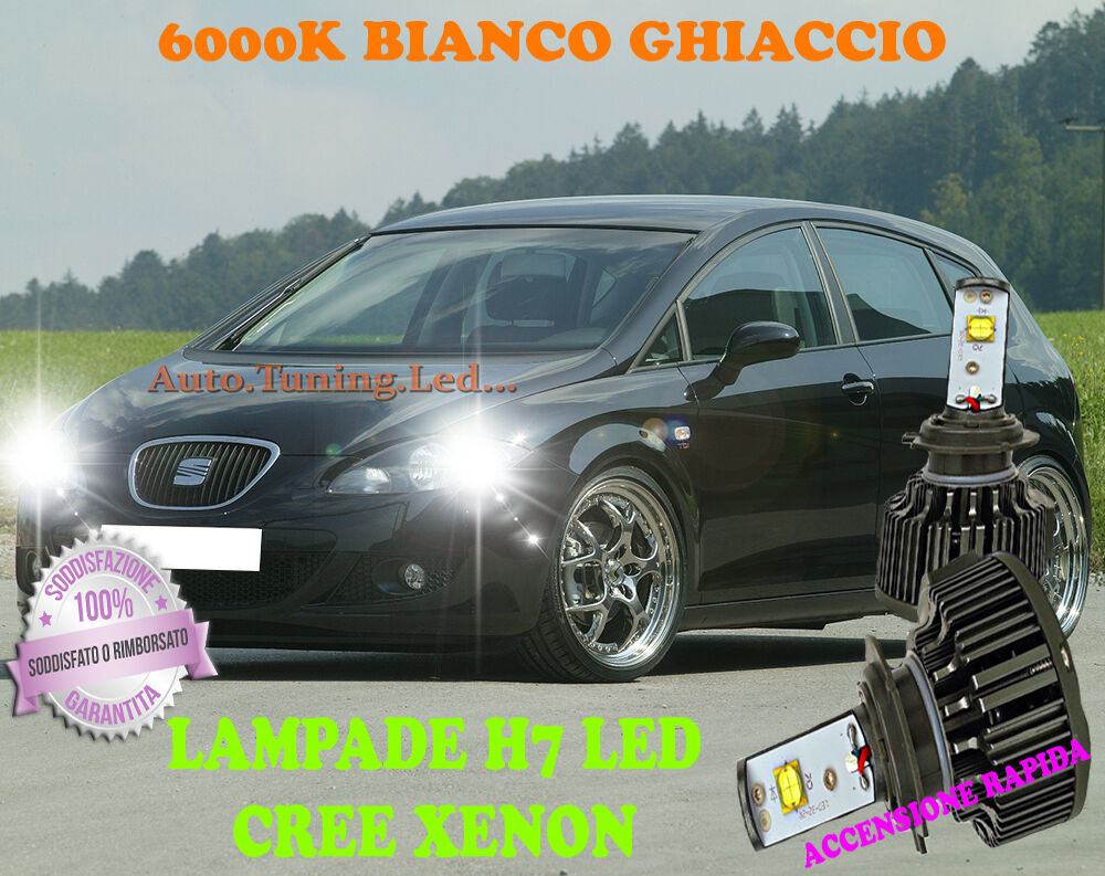 SEAT LEON 1P LAMPADE H7 CREE XENON ANABBAGLIANTE 6000K SOLO PER FARI ALOGENI