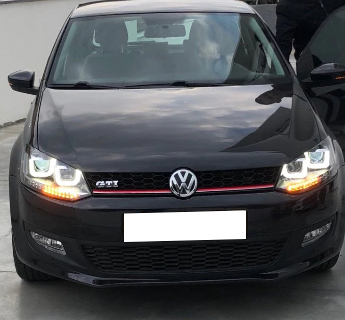 VW POLO 6R 2009 ONWARDS GTI ANGEL EYES LED LENS HEADLIGHTS .-